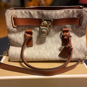 Michael Kors Nouveau Hamilton Logo Bag 1009 Leather Satchel Brown firm price